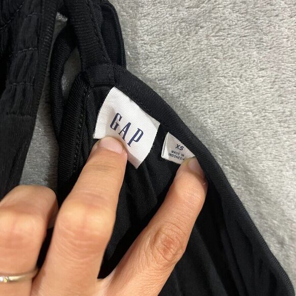 GAP Midi Maxi Black Halter Dress Smocked Lightweight Stretchy Tie Back Sz XS - Picture 7 of 11